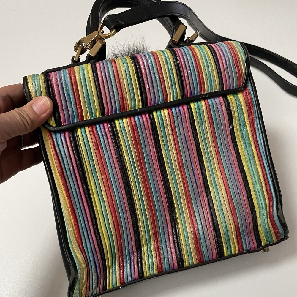 Les Petits Joueurs Rainbow Stripe Mini Crossbody Bag Grunge Distressed‎ B25 - Picture 6 of 16